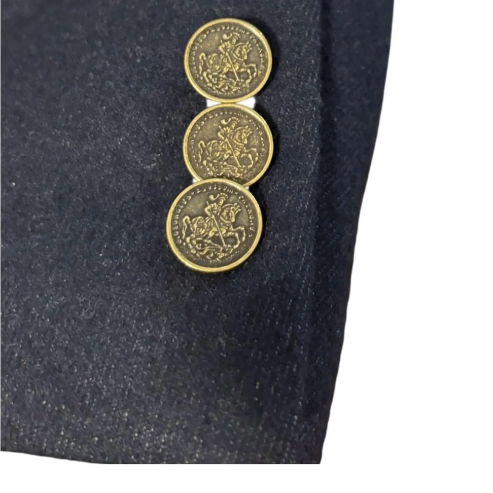 Hickey Freeman Navy Cashmere Silk Blazer Sport Coat 46R St George Gold Buttons
